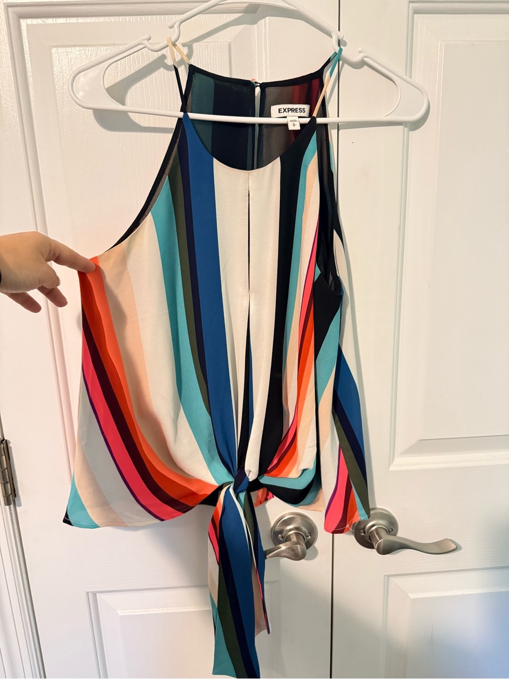 Express Multicolor Striped Tie-Front Halter Camisole